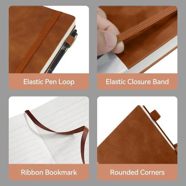 Alt view image 3 of 7 - Lined Journal Notebook, 200 Pages, Leather Hardcover Notebooks, A5 College Ruled Thick Classic with Pen Loop Notebook Journals for Writing, for Women Men Office School, 5.75'' X 8.38'', Brown