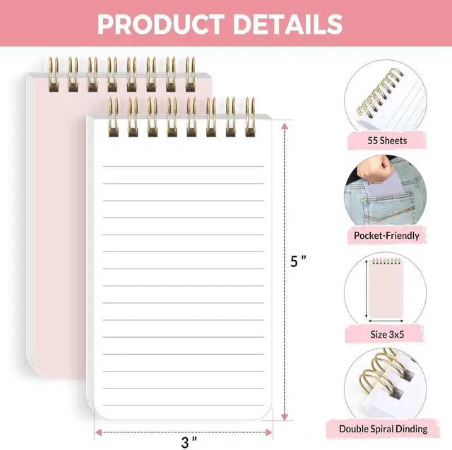 Alt view image 3 of 7 - Small Notebooks, Cute 3x5 Pocket Notepads, Mini Spiral Notebook with Lined Pages Nursing School Essentials, School Office Supplies Set Of 8