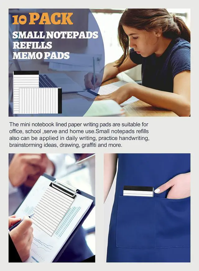 Alt view image 4 of 6 - 10 Pack Small Note Pads 3x5 Lined Writing Pads Small Pads of Paper 3x5 Pad | Mini Notepads with 30 Sheets per Notepad Paper Pads Mini Legal Pads 3x5 Inch Pocket Notebook for Taking Notes and Reminders