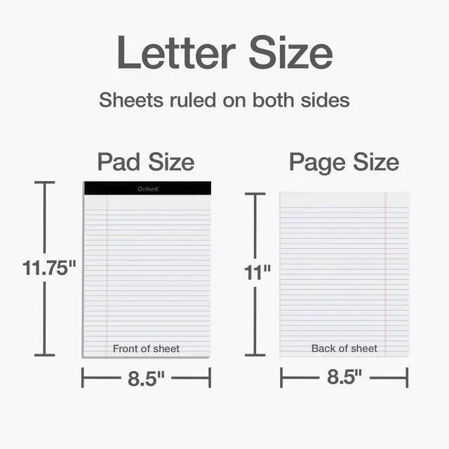 Alt view image 2 of 7 - 8.5 x 11.75 Inch Legal Pads, 3 Pack, Wide Ruled on Both Sides, White Paper, 50 Perforated Sheets Per Writing Pad, Proudly Made in the USA (1017036)