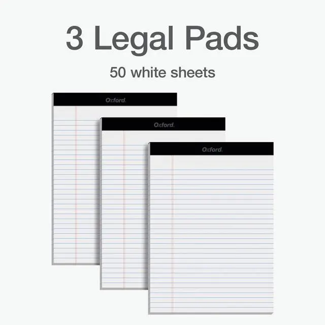 Alt view image 6 of 7 - 8.5 x 11.75 Inch Legal Pads, 3 Pack, Wide Ruled on Both Sides, White Paper, 50 Perforated Sheets Per Writing Pad, Proudly Made in the USA (1017036)