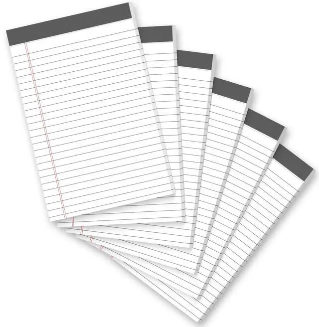 Main image of 6 Pack 5 x 8 Inch White Legal Pads, Double-Sided Lined Notepads with Hard Backing for Office, School & Home, Thick Perforated No-Bleed Paper for Students, Teachers & Professionals