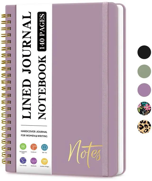Main image of Lined Spiral Notebook for Work Hardcover Spiral Journal College Ruled | Purple, 5.7" x 7.9" Spiral Journals for Writing, Work Notebooks, Note taking and Office School Supplies, 140 Pages