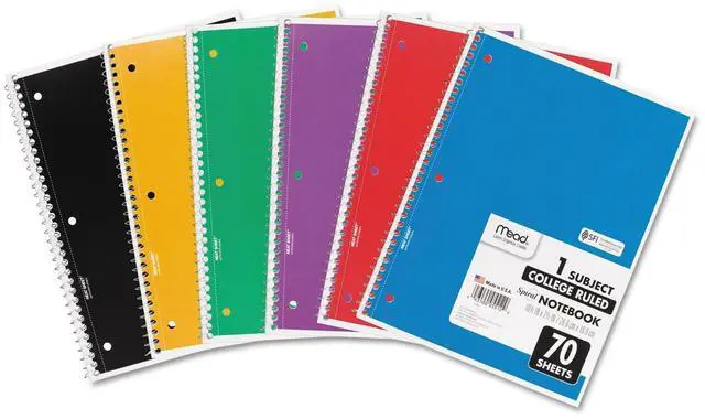 Main image of Spiral Notebook, 1 Subject, College Ruled Paper, 70 Sheets, 10-1/2" x 7-1/2", Assorted Colors (05512)