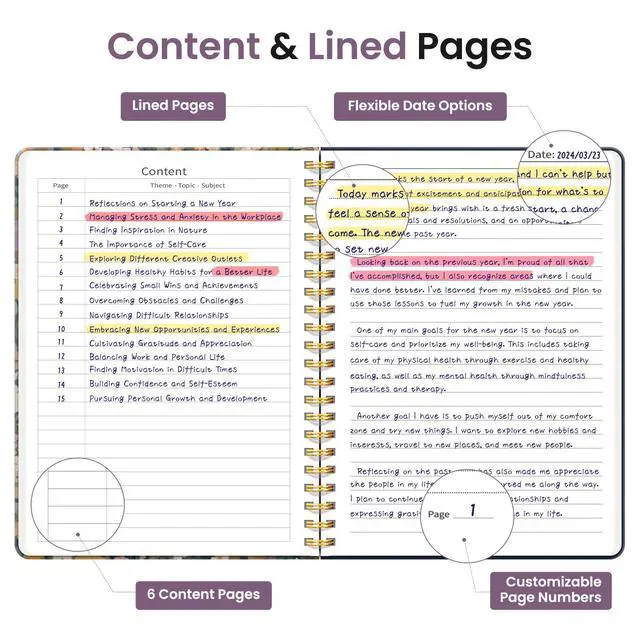 Alt view image 3 of 7 - Pretty Spiral Journal for Women, Lined Hardcover Notebook, 6" x 8" | For Work and Note Taking, College Ruled Pages, Cute Journal for Writing, 140 Pages, Garden
