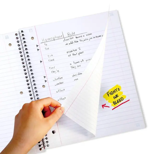 Alt view image 4 of 7 - Spiral Notebook + Study App, 5 Subject, Wide Ruled 8" x 10.5" Paper, 200 Sheets, Fights Ink Bleed, Water Resistant Cover, Black (72045)