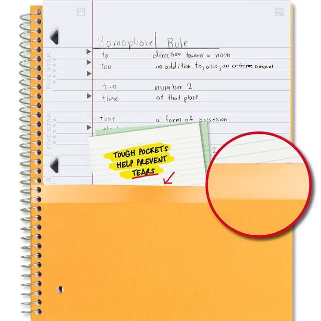Alt view image 5 of 7 - Spiral Notebook + Study App, 5 Subject, Wide Ruled 8" x 10.5" Paper, 200 Sheets, Fights Ink Bleed, Water Resistant Cover, Black (72045)