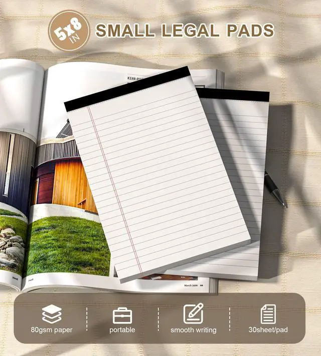 Alt view image 2 of 6 - Note Pads 5x8 Small Legal Pads White Notepad, 6 Pack, Narrow Ruled Notepads | Micro Perforated Legal Writing Pads Memo Pad, 30 Sheet/ Note Pad, Notebook Paper Tablet for School, Lined Note Pad 5x8''
