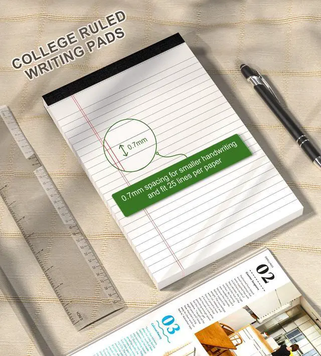 Alt view image 5 of 6 - Note Pads 5x8 Small Legal Pads White Notepad, 6 Pack, Narrow Ruled Notepads | Micro Perforated Legal Writing Pads Memo Pad, 30 Sheet/ Note Pad, Notebook Paper Tablet for School, Lined Note Pad 5x8''