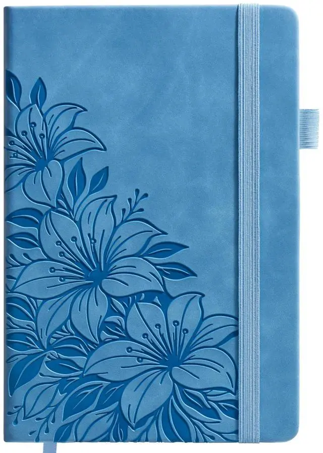 Main image of Lined Journal Notebook Hardcover Leather Bound 200 Pages A5 Blue Cute Diary | College Ruled 5.7x8.4" Journaling Notebooks for Women, Floral Aesthetic Journals for Writing, Small Travel Daily Note Book