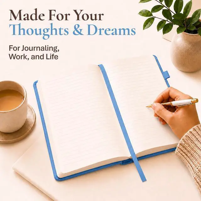 Alt view image 2 of 7 - Lined Journal Notebook Hardcover Leather Bound 200 Pages A5 Blue Cute Diary | College Ruled 5.7x8.4" Journaling Notebooks for Women, Floral Aesthetic Journals for Writing, Small Travel Daily Note Book