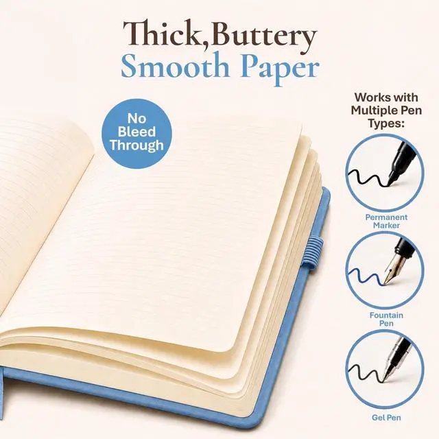 Alt view image 5 of 7 - Lined Journal Notebook Hardcover Leather Bound 200 Pages A5 Blue Cute Diary | College Ruled 5.7x8.4" Journaling Notebooks for Women, Floral Aesthetic Journals for Writing, Small Travel Daily Note Book