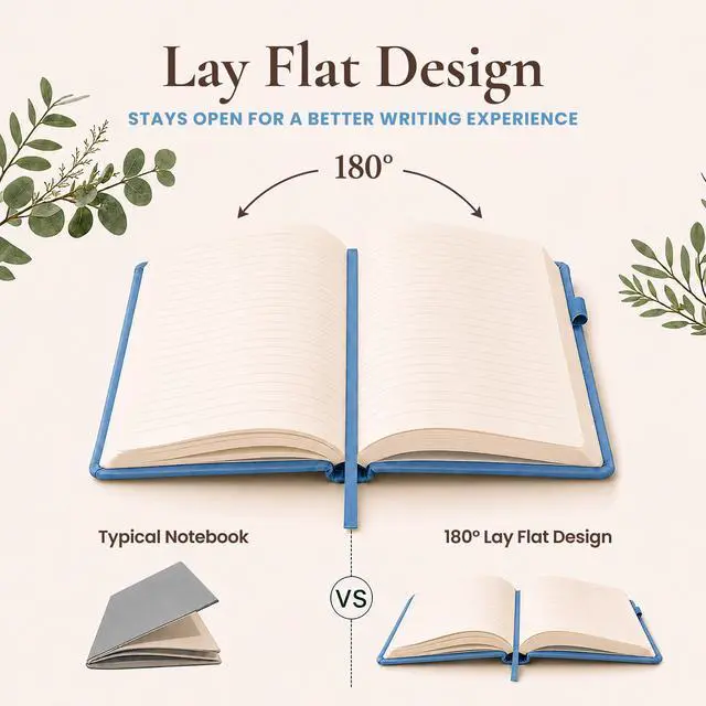 Alt view image 6 of 7 - Lined Journal Notebook Hardcover Leather Bound 200 Pages A5 Blue Cute Diary | College Ruled 5.7x8.4" Journaling Notebooks for Women, Floral Aesthetic Journals for Writing, Small Travel Daily Note Book
