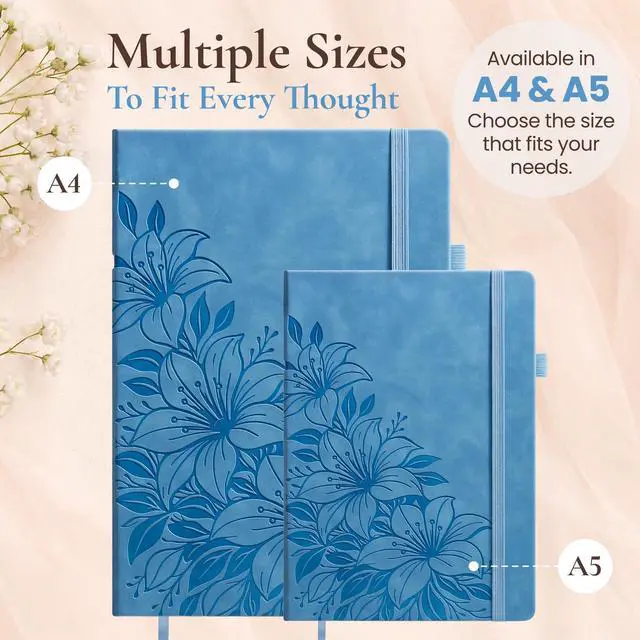 Alt view image 7 of 7 - Lined Journal Notebook Hardcover Leather Bound 200 Pages A5 Blue Cute Diary | College Ruled 5.7x8.4" Journaling Notebooks for Women, Floral Aesthetic Journals for Writing, Small Travel Daily Note Book