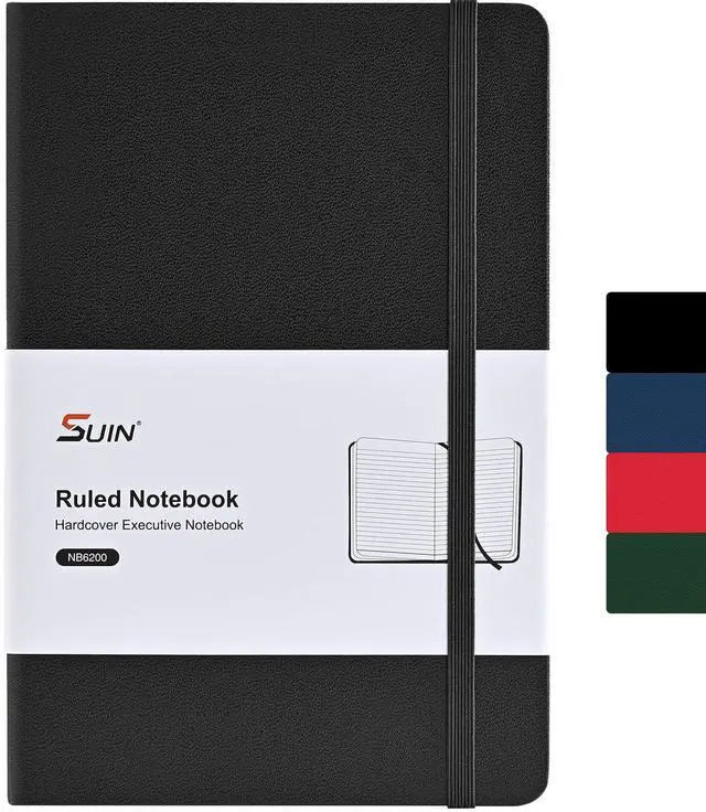 Main image of A5 Hardcover Lined Notebook, 192 Pages, 100 GSM, Black | Clean Full-Page Rules, Smooth 100 GSM Paper, Splash-Resistant Cover, Thread-Sewn Binding, Matching Ribbon, Elastic & Pocket