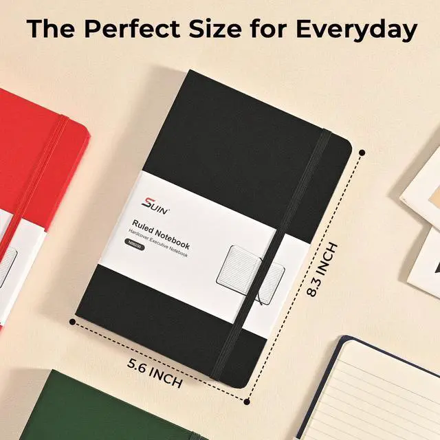 Alt view image 3 of 7 - A5 Hardcover Lined Notebook, 192 Pages, 100 GSM, Black | Clean Full-Page Rules, Smooth 100 GSM Paper, Splash-Resistant Cover, Thread-Sewn Binding, Matching Ribbon, Elastic & Pocket