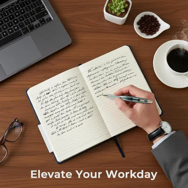 Alt view image 6 of 7 - A5 Hardcover Lined Notebook, 192 Pages, 100 GSM, Black | Clean Full-Page Rules, Smooth 100 GSM Paper, Splash-Resistant Cover, Thread-Sewn Binding, Matching Ribbon, Elastic & Pocket