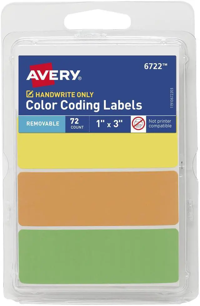 Main image of Color-Coding Removable Labels, 1" x 3", Assorted Neon Colors, Non-Printable, 72 Blank Labels Total (6722)