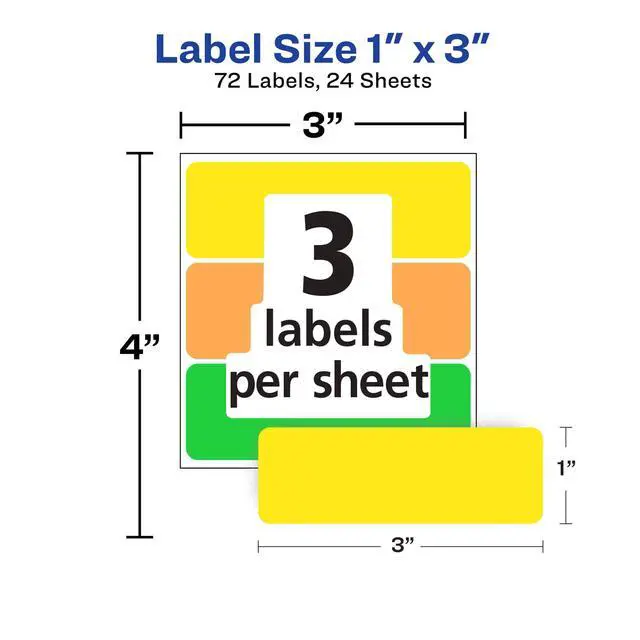 Alt view image 4 of 5 - Color-Coding Removable Labels, 1" x 3", Assorted Neon Colors, Non-Printable, 72 Blank Labels Total (6722)
