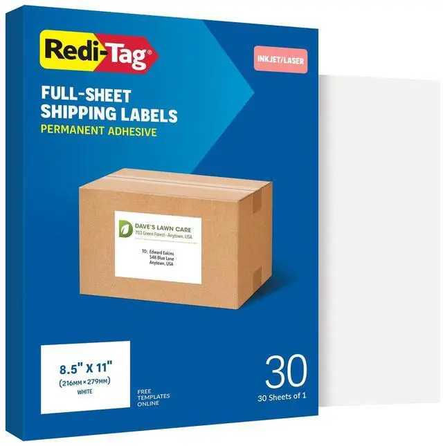 Main image of 8.5" x 11" Shipping Labels, 30 per Pack, White, Laser and Inkjet Full Sheet Printer Labels, Self-Adhesive, Permanent Stick, Smudge-Resistant, Perfect for Shipping, Mailing, and Warehouse Use