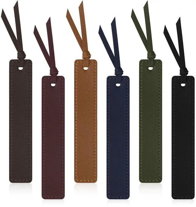 Main image of 6 Pcs Leather Bookmark with Tassel, Classic Style Bookmark, 0.05 Inches Thin Handmade Stitched Bookmarks for Men, Book Marks for Reading, Gifts for Book Lovers, Readers (Dark Retro)
