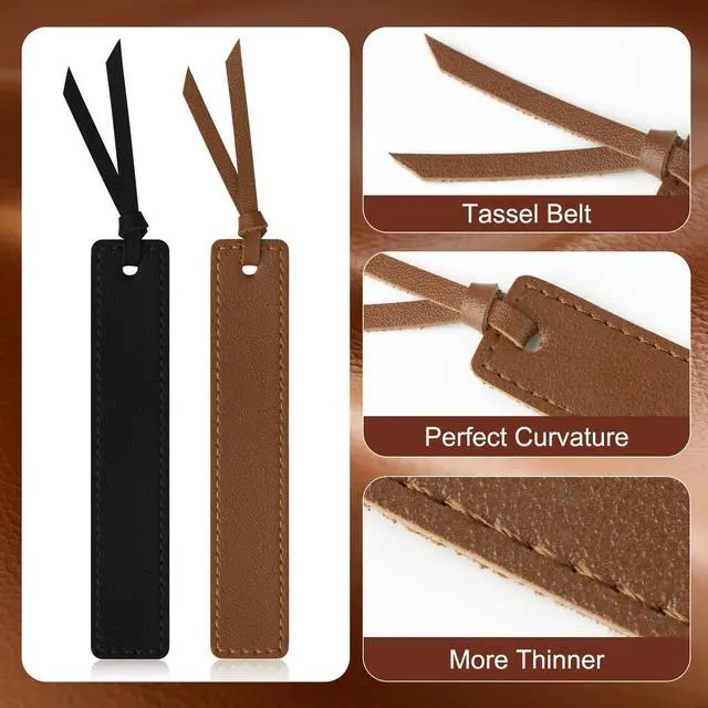Alt view image 2 of 7 - 6 Pcs Leather Bookmark with Tassel, Classic Style Bookmark, 0.05 Inches Thin Handmade Stitched Bookmarks for Men, Book Marks for Reading, Gifts for Book Lovers, Readers (Dark Retro)