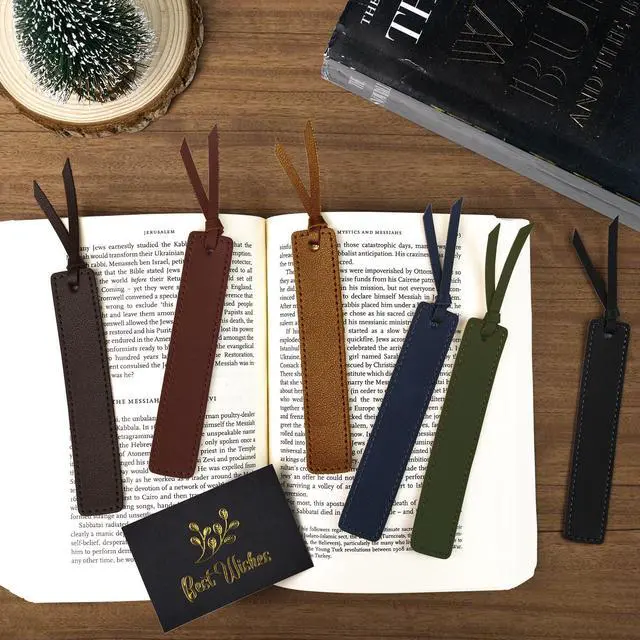 Alt view image 7 of 7 - 6 Pcs Leather Bookmark with Tassel, Classic Style Bookmark, 0.05 Inches Thin Handmade Stitched Bookmarks for Men, Book Marks for Reading, Gifts for Book Lovers, Readers (Dark Retro)