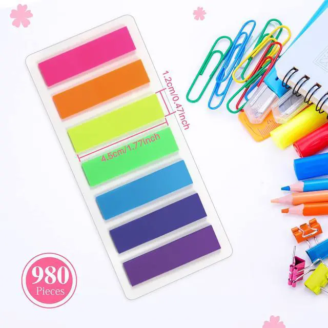 Alt view image 2 of 6 - 980 Pcs Sticky Notes Flags, 7 Color Index Tabs Index Flag Bright Colors Page Index Stickers Translucent Page Makers for Page Bookmarks