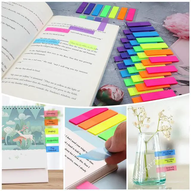 Alt view image 6 of 6 - 980 Pcs Sticky Notes Flags, 7 Color Index Tabs Index Flag Bright Colors Page Index Stickers Translucent Page Makers for Page Bookmarks