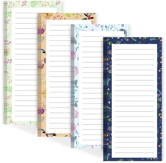 Main image of Magnetic Notepads for Refrigerator - Flower Design, 50 Sheets Per Pad, 4 Pack Memo Pads for Grocery Lists and To-Dos