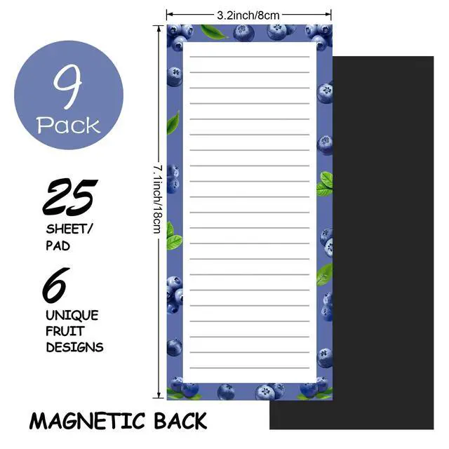 Alt view image 2 of 7 - 9 Pack Magnetic Notepads for Refrigerator, Magnetic Notepads for Refrigerator, Fruit Design Grocery List Pad for Fridge, Full Magnet Back Shopping Lists, 25 Sheets Per Note Pads