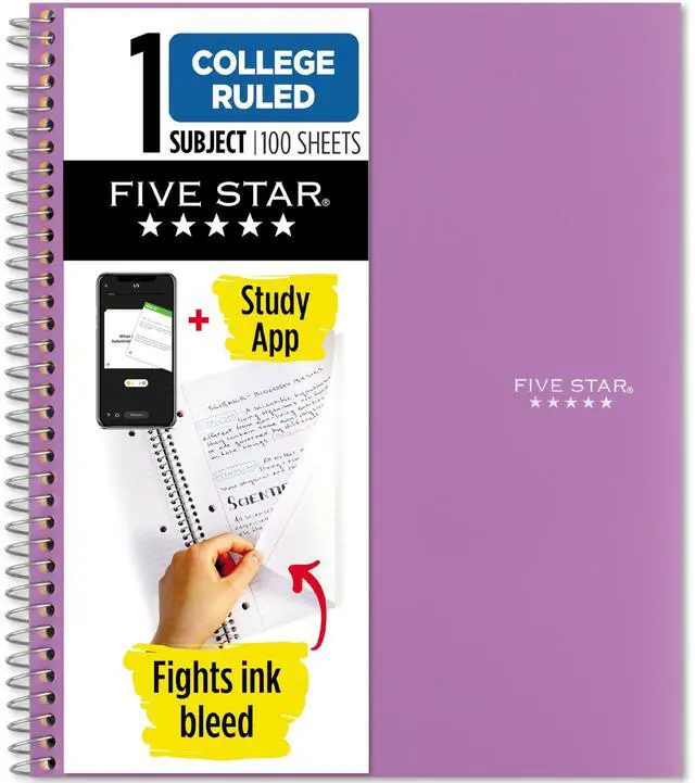 Main image of Spiral Notebook + Study App, 1 Subject, College Ruled Paper, 8-1/2" x 11", 100 Sheets, Fights Ink Bleed, Water Resistant Cover, Amethyst Purple (38744)