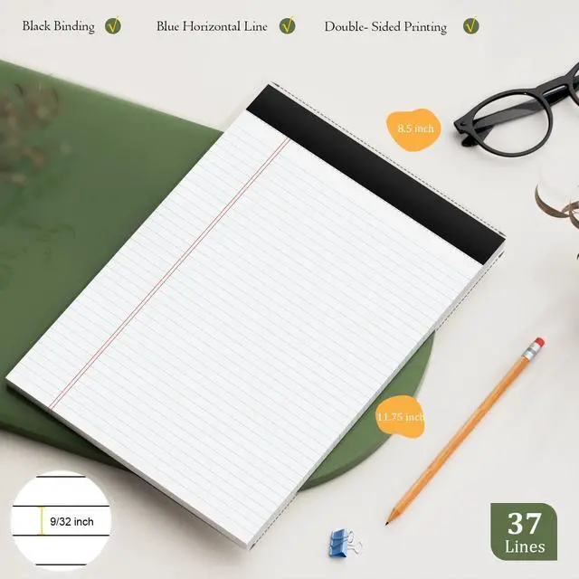 Alt view image 2 of 7 - 2 Pack of Legal Pads 8.5 x 11 College Ruled Writing Pads 8.5" x 11.75" Notepad 30 Sheets per Note Pads Notebook Study Back 8x11 Pads of Paper