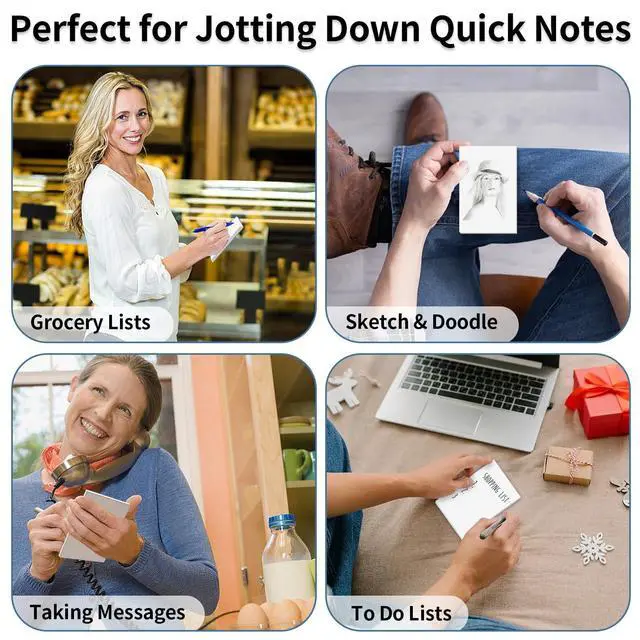 Alt view image 6 of 7 - 8 Pack Note Pads 3x5, Blank Server Notepad Scratch Pads, 50 Sheets Each | 80 GSM Thick White Paper for Writing, Quick Notes, Grocery Shopping Lists, Small Mini Memo Notebook for Home and Office