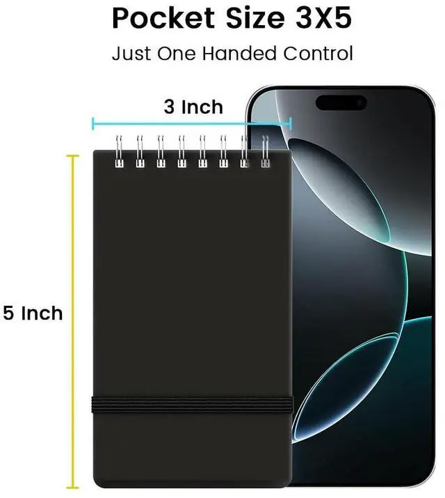 Alt view image 5 of 6 - Small Pocket Notebook, Mini Notepad Spiral Notebooks Note Pads (Black, 3x5)