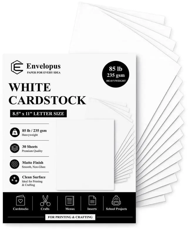 Main image of White Cardstock Paper, Card Stock Paper 8.5 x 11, 30 Sheets_85 lb | Cardstock Printer Paper 8.5" x 11", Smooth Matte Surface for Invitations, School Projects, Crafts & DIY Cards, 106 Brightness