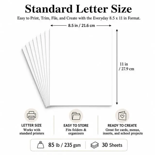 Alt view image 2 of 7 - White Cardstock Paper, Card Stock Paper 8.5 x 11, 30 Sheets_85 lb | Cardstock Printer Paper 8.5" x 11", Smooth Matte Surface for Invitations, School Projects, Crafts & DIY Cards, 106 Brightness