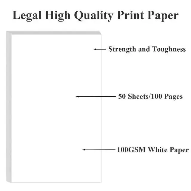 Alt view image 2 of 7 - 8.5" x 14" Printer Paper - 50 Sheets/100 Pages Blank Paper, 100Gsm Copy Papers, Legal Size Printing in Office/School/Home
