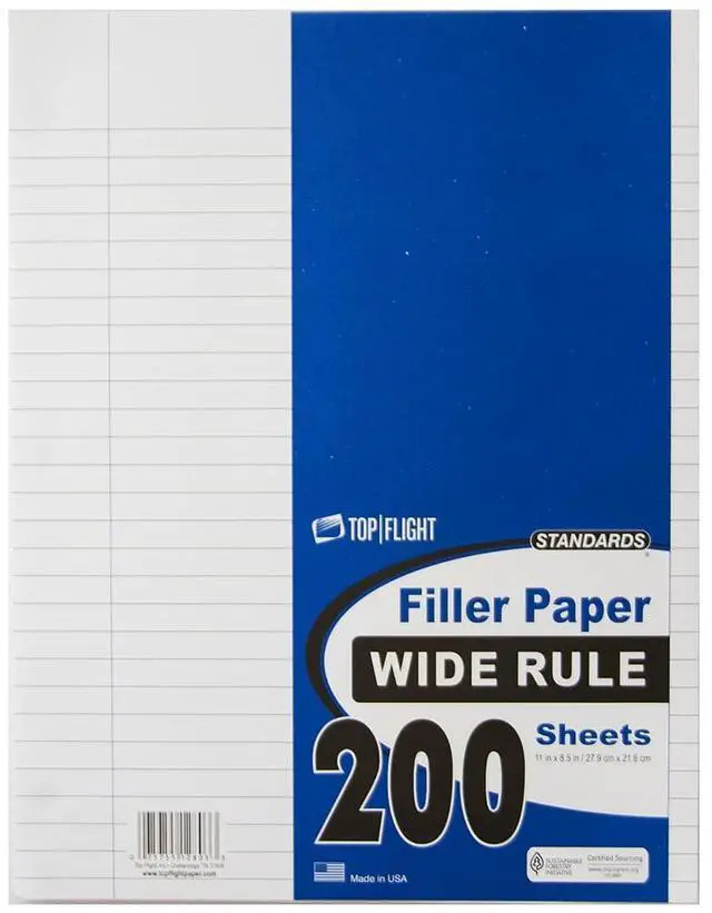 Main image of Filler Paper, 8.5 x 11 Inches, Wide Rule, 200 Sheets (12803) White