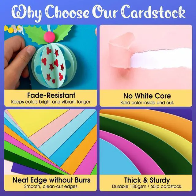 Alt view image 5 of 7 - 40 Sheets Colored Cardstock Paper 8.5 x 11, 10 Colors Card Stock | 10 Assorted Colors Construction Paper, 180gsm/65lb Heavyweight Printer Paper, for Crafts, DIY Card Making, Scrapbooking