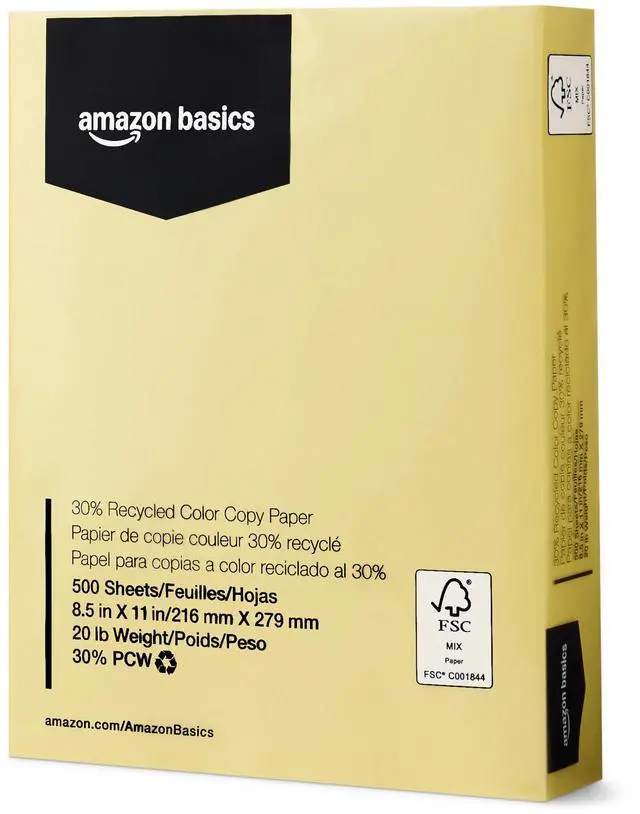 Main image of 30% Recycled Color Copy Paper, 8.5" x 11", 20lb, Pastel Canary, 500 Sheets