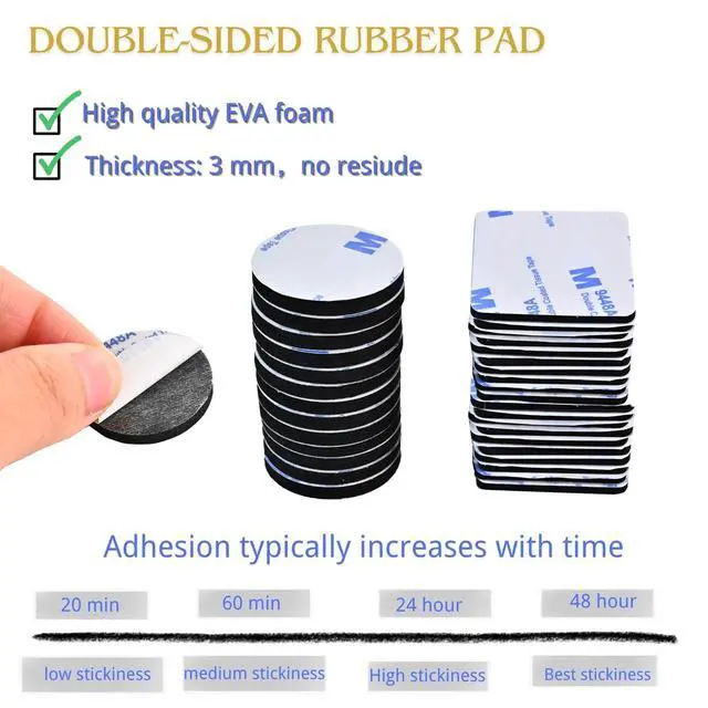 Alt view image 2 of 6 - Double Sided Foam Tape,Heavy Duty Mounting Tape,56Pcs 3mm thickness Self-Adhesive Tape,Super-Sticky Black Strong Pads Include Square Round,Waterproof for Walls Door Wood Metals Glass Papers (Black)