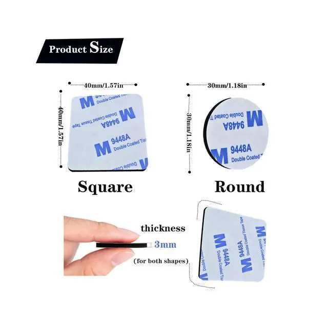 Alt view image 3 of 6 - Double Sided Foam Tape,Heavy Duty Mounting Tape,56Pcs 3mm thickness Self-Adhesive Tape,Super-Sticky Black Strong Pads Include Square Round,Waterproof for Walls Door Wood Metals Glass Papers (Black)