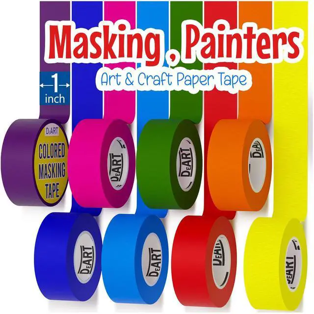 Main image of 8X Colored Masking Tape, 33 Ft x 1 inch Colored Painters Tape for Arts & Crafts Labeling or Coding, Craft Supplies Color Tape Rolls, Colorful Masking Craft Tape, Lab Tape