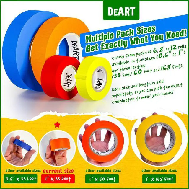 Alt view image 2 of 7 - 8X Colored Masking Tape, 33 Ft x 1 inch Colored Painters Tape for Arts & Crafts Labeling or Coding, Craft Supplies Color Tape Rolls, Colorful Masking Craft Tape, Lab Tape