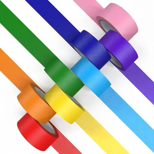 Main image of Colored Masking Tape, Color Painters Tape for Kids, 8 Rolls 1 inch Wide x 14 Yards Each, Colorful Paper Tapes Rainbow Colors for Labeling Packing, Painter Tape Variety Pack, Craft Tape