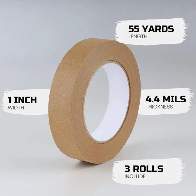 Alt view image 4 of 7 - 3 Pack Brown Painters Tape 1 inch, Brown Masking Tape 1 inch x 55 Yards x 3 Rolls (165 Total Yards)