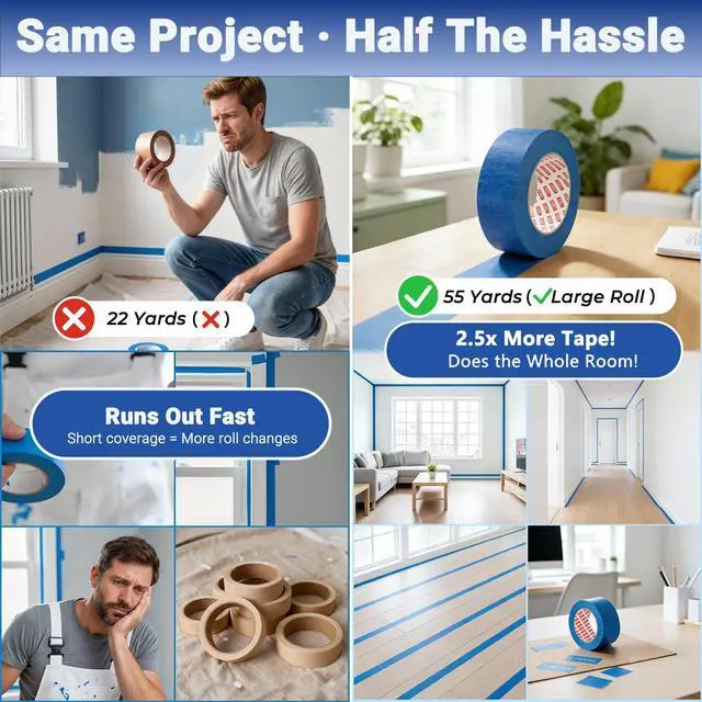 Alt view image 6 of 7 - Blue Painters Tape 1 Inch Wide, 4 Rolls x 55 Yards, Clean Removal | Bleed-Free Edges; Sharp Paint Lines; Clean Removal; No Sticky Residue; Easy Multi-Surface Use