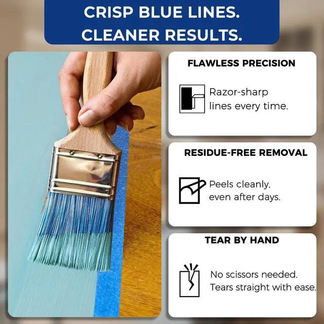 Alt view image 7 of 7 - Blue Painters Tape 1 Inch Wide, 4 Rolls x 55 Yards, Clean Removal | Bleed-Free Edges; Sharp Paint Lines; Clean Removal; No Sticky Residue; Easy Multi-Surface Use