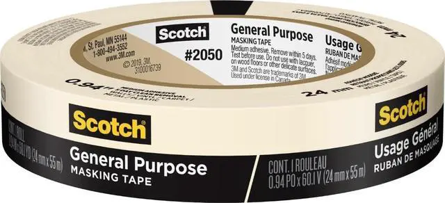 Main image of General Purpose Masking Tape, 1 Inch Wide, 1 Roll, 2050 | 0.94 in x 60 yd, Sticks for Up to 5 Days, Removes Easily Without Leaving Sticky Residue, Easy-to-Tear Masking Tape